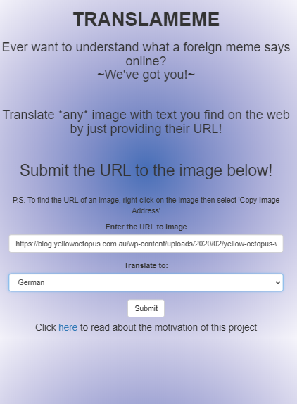Screenshot of the form of Translameme web app